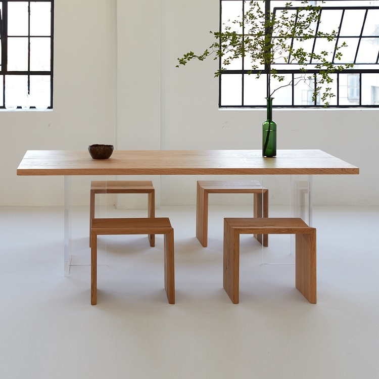 立方木作法橡美国白蜡木双拼直边大板亚克力桌腿悬浮餐桌