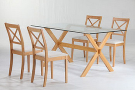 JAT-DT42G / JAT -CHR43  Oval wooden table and chairs with glass table top