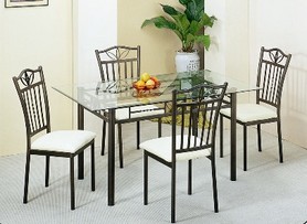 Metal Tube and Tempered Glass Dining Table Set