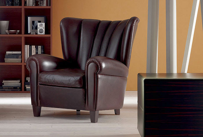 Modern Light Luxury Leather Brown Boss Office Single Sofa Armchair 02