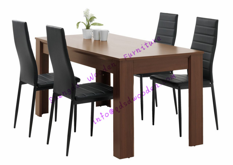 Home Furniture High Quality Black Wood Metal Dining Table Chairs