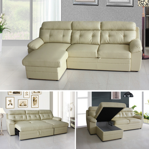 Manhattan-White Leather Storeage Sofa －213073