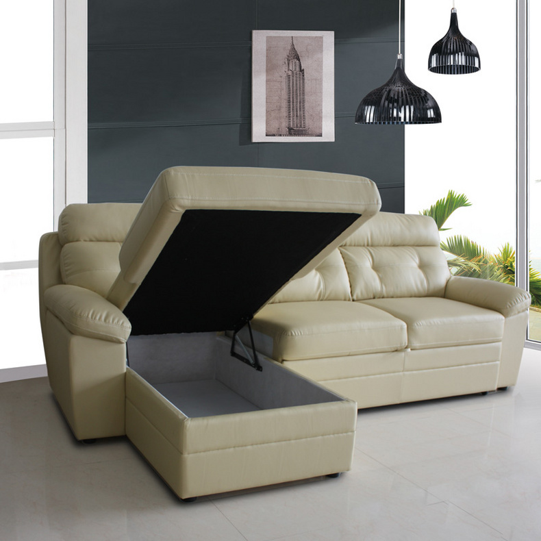Manhattan-White Leather Storeage Sofa －213073