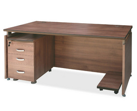 Wooden leg desk, board desk with movable cabinet