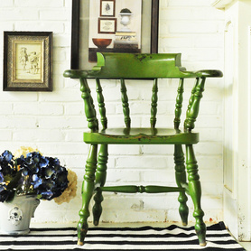 欧式军绿色田园实木彩漆复古怀旧餐椅咖啡厅椅子扶手椅