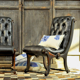 汉资家具老上海复古怀旧实木做旧牛皮休闲阳台躺椅卧室单人沙发椅