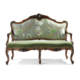 法式古典布沙发传统实木雕花双人中式真丝面料孔雀刺绣布艺小沙发