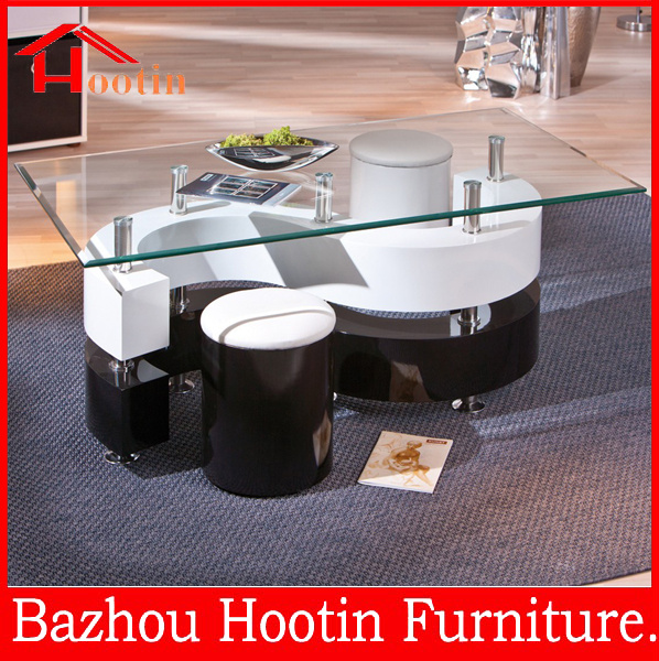 hot sale fashion modern S shape glass top wood leg coffee table