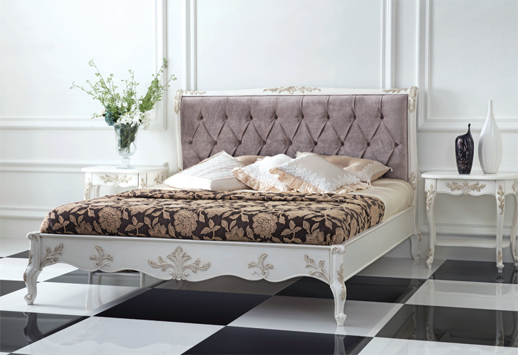 Simple European Style Hand-carved Double Bed