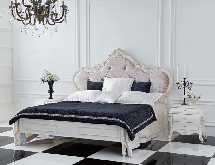 Simple European Style Hand-carved Double Bed