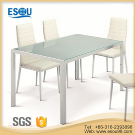 Powder Coating Metal Frame Tempered Glass Dining Table