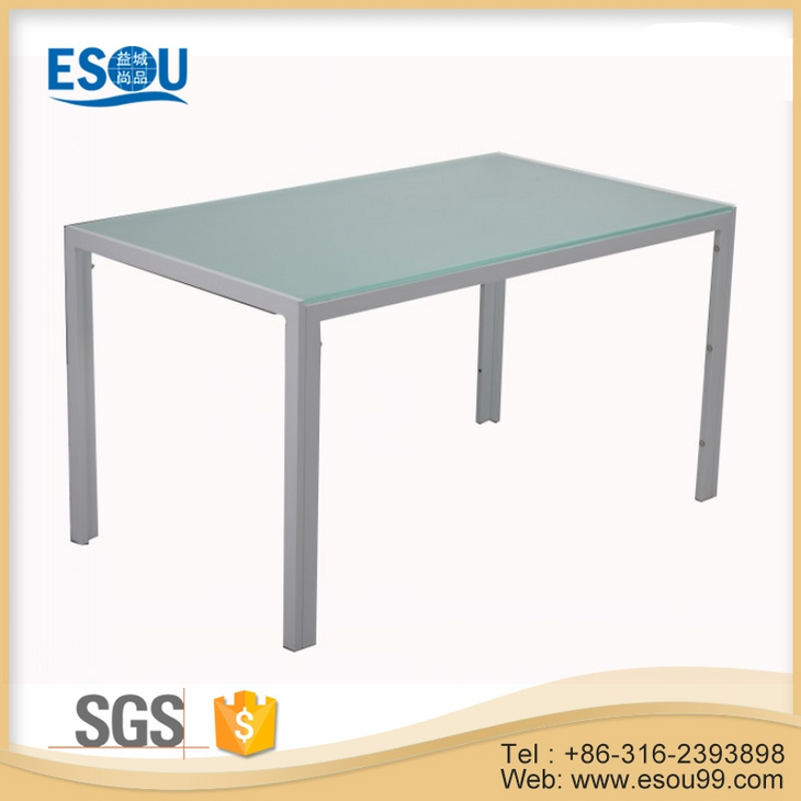 Powder Coating Metal Frame Tempered Glass Dining Table