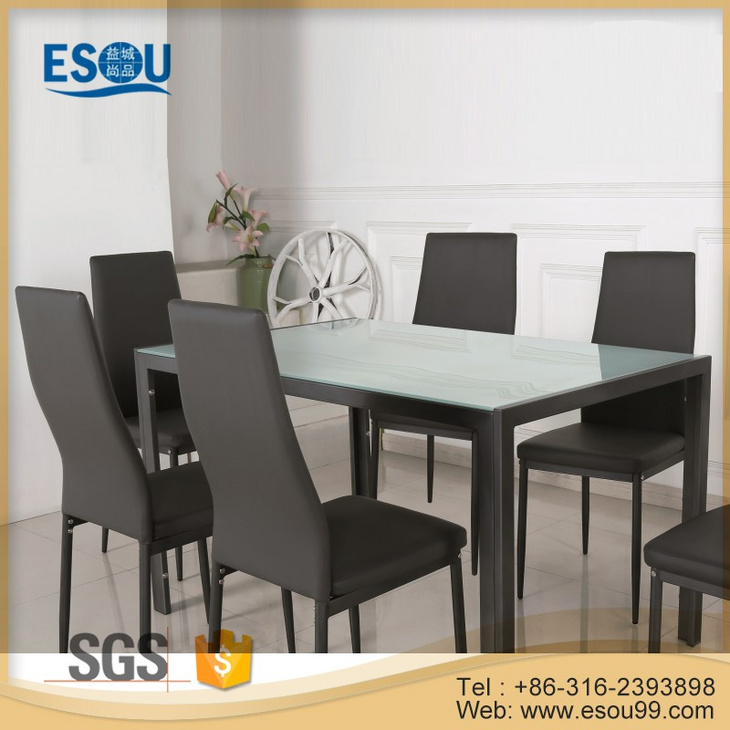Powder Coating Metal Frame Tempered Glass Dining Table