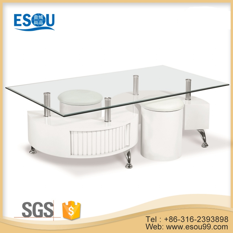 MDF Frame Coffee Table Set with 2 Stools