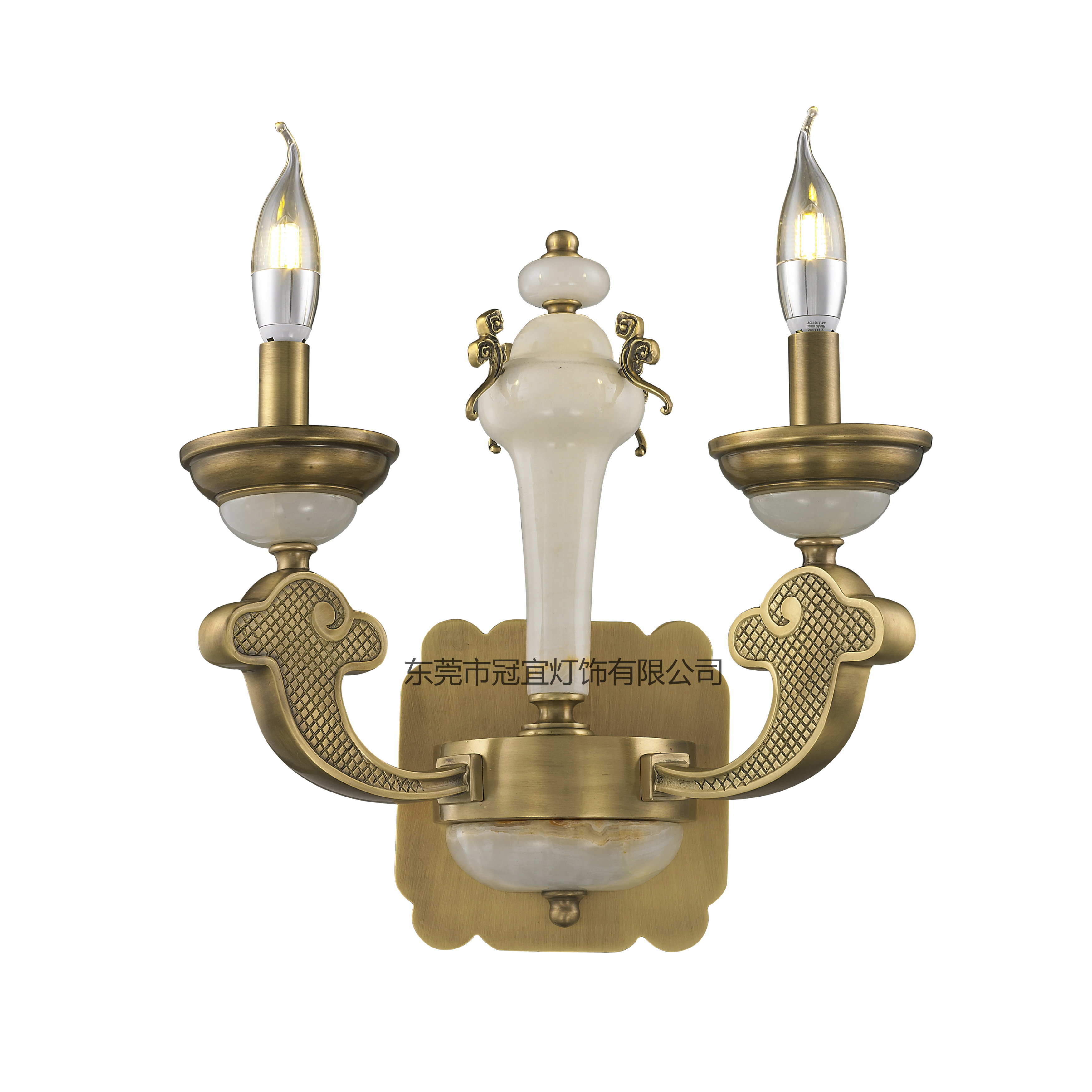 新中式玉石全铜壁灯奢华大气餐厅客厅卧室双头蜡烛壁灯