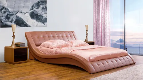Modern Soft Side Curve PU PVC Linen Bed床