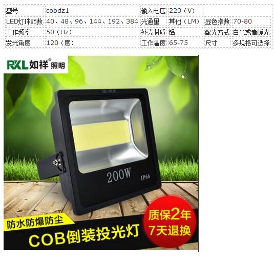 黑色足瓦LED倒装芯片投光灯