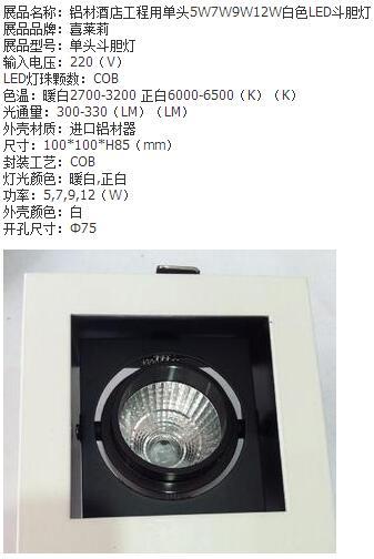 酒店铝材白色LED斗胆灯