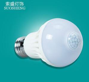 简约家用白色5W7W9W人体感应led灯泡