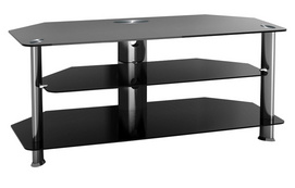C3-Glossy black Aluminum tube, tempered black MDF Glass TV Stand