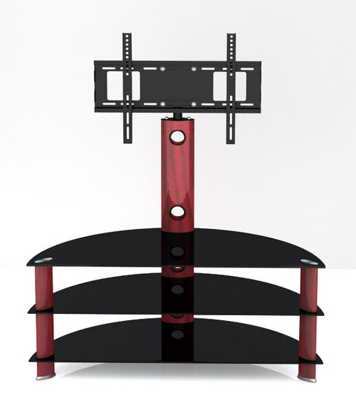 BR-TV591-Black Tempered Glass and Ellipse-shaped aluminum tubes with wood color powder coated;