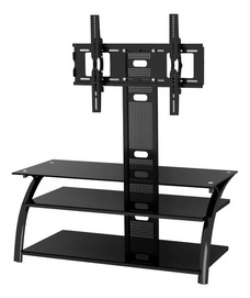 BR-TV212-Modern TV Stand Iron frame powder coated with black color, black paint tempered glass