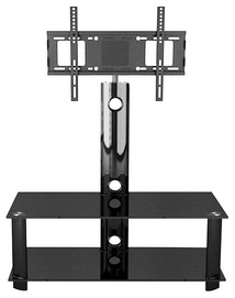 BR-TV140A-Aluminum tube, 8/6mm tempered black glass TV Stand