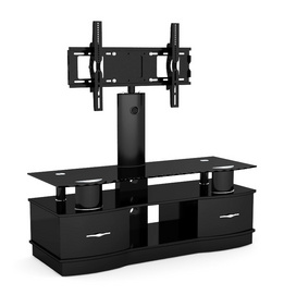 Black Paint Tempered Glass and back tube MDF Glass TV Stand with MDF frame and 2 MDF drawers