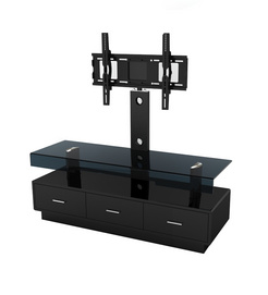 Tempered glass top, MDF base and 3 MDF drawers with high glossy paint in black color TV Stand