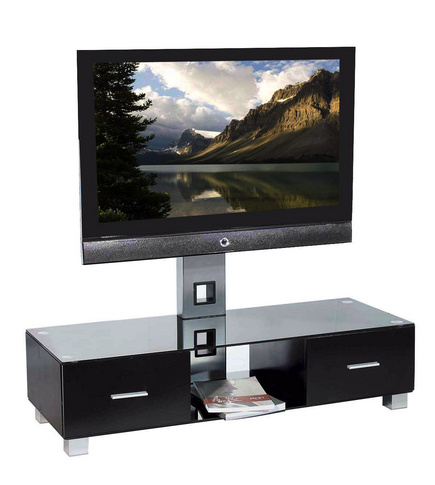 tempered glass top in black printed and on the back side in silver color MDF Glass TV Stand