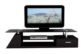 Black tempered glass and MDF with Paper veneer in walnut color tv stands