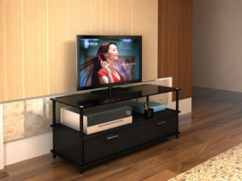 Black paint tempered top glass tv stand
