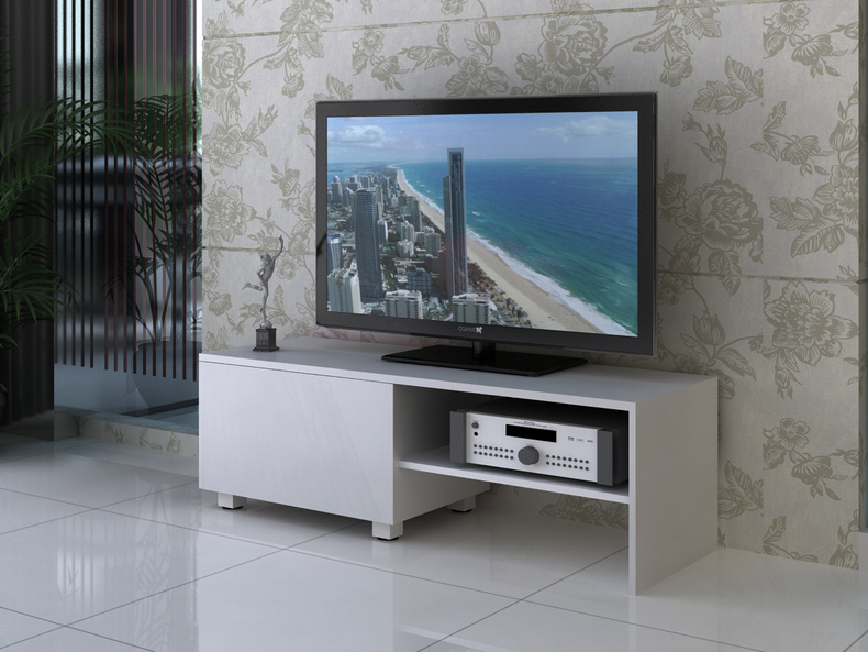 White Glass TV Stand with Brackets for LCD/LED/PLASMA