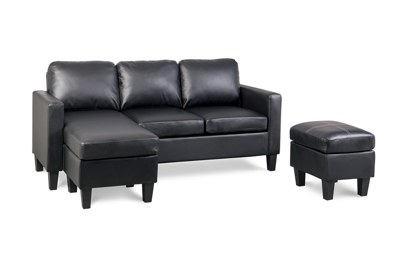 Black Leather Multi-seat Sofa