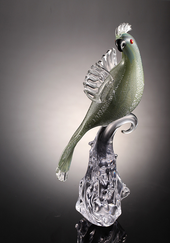 Crystal glass crafts green bird