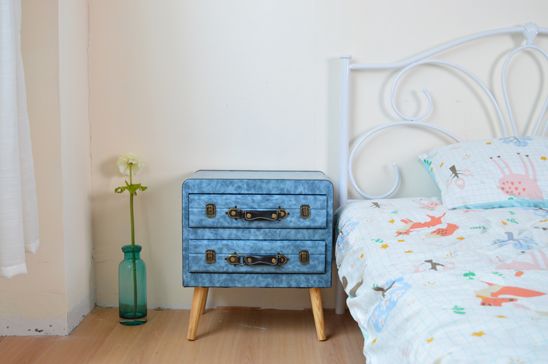 Bedside table blue with two drawers