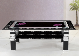 Black glass coffee table with flower patter BR-CT18