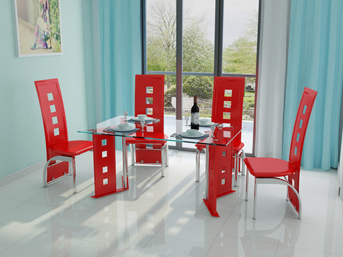 Glass Table leather chairs dining set BR-DT207A+BR-DC21