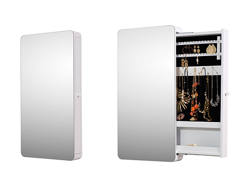 Wall Mounted Mirror Jewelry Cabinet