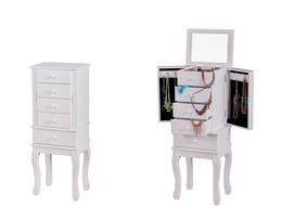 White Standing Jewelry Cabinet with 5 Drawers