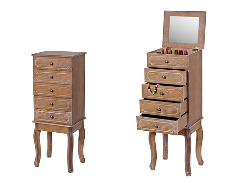 Standing Jewelry Cabinet with Five Drawers