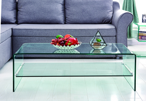 BENT GLASS COFFEE TABLE WITH SHLVES玻璃茶几