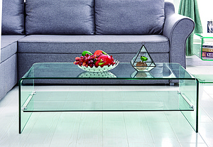 BENT GLASS COFFEE TABLE WITH SHLVES玻璃茶几