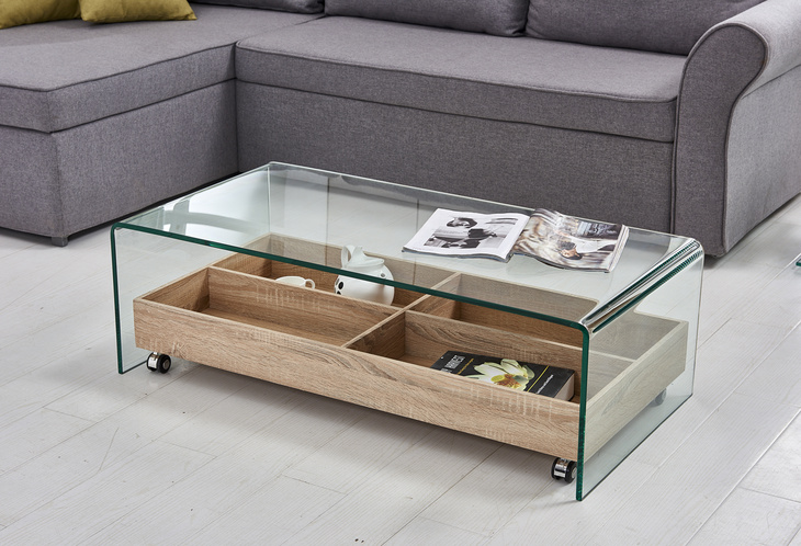 BENT GLASS COFFEETABLE WITH BASE玻璃茶几