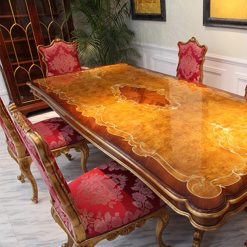 Bone inlaid retractable long dining table