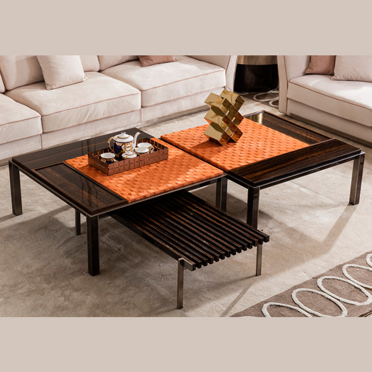 luxury coffee table covered with top grain italian leather茶几