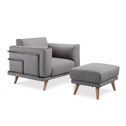 Gray Single Sofa with Stool