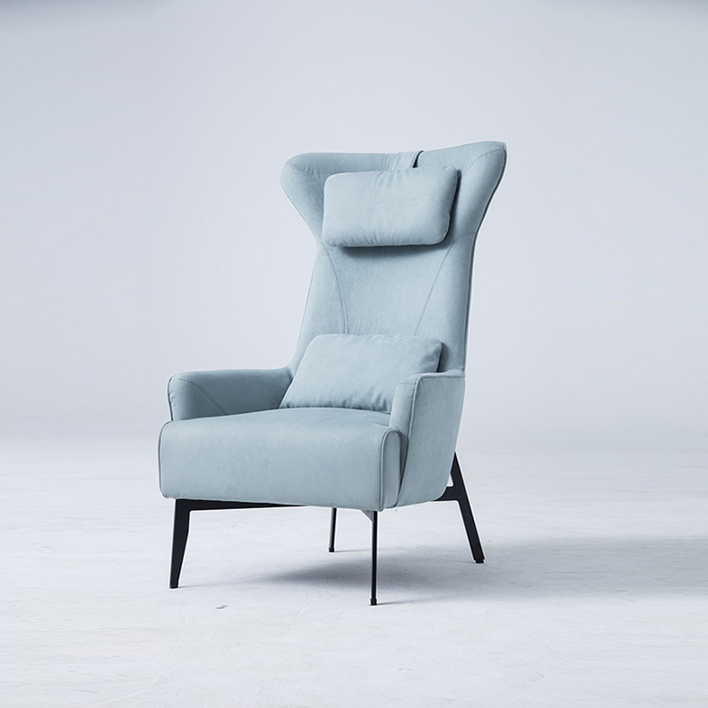 Modern Light Blue Single Highback Chair with Neck Pillow