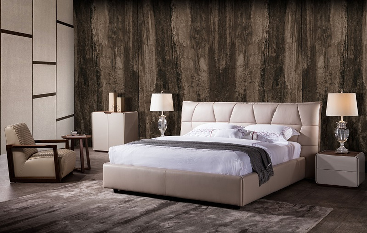 Modern Leather Bed in Mocha color床