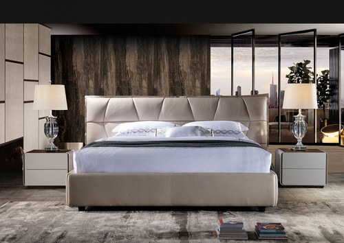 Modern Leather Bed in Mocha color床